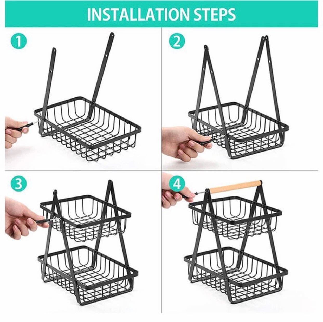 2 Tier Metal Fruit Basket, Portable Kitchen Storage Countertops Shelf Rack, Fruit Vegetable Household Toiletries 2 Tier Metal Fruit Basket, Portable Kitchen Storage Countertops Shelf Rack, Fruit Vegetable Household Toiletries